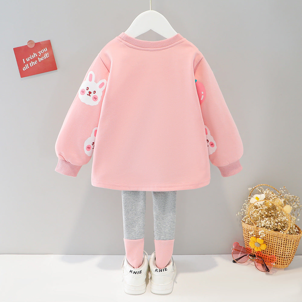 Baby Girl's Animal Printed Sling Bag Design Western Style Autumn Suit