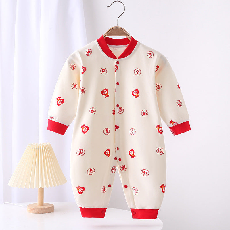 Adorable Infant Cartoon Printed Long Sleeve Jumpsuit for Spring and Autumn