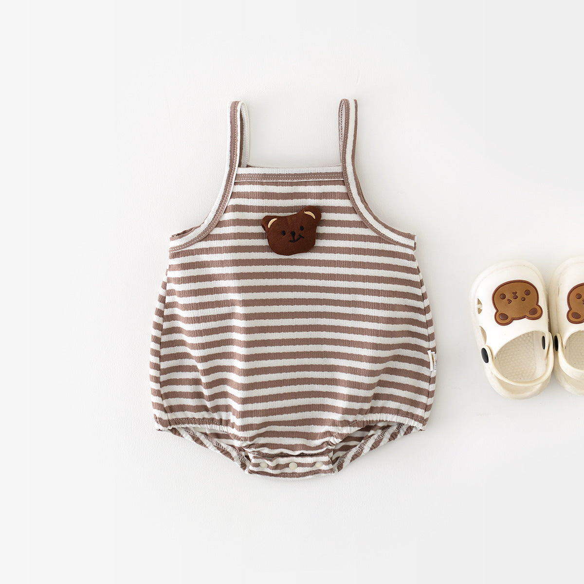 Irresistible Infant Summer Spaghetti Strap Flower and Bear Design Jumpsuit