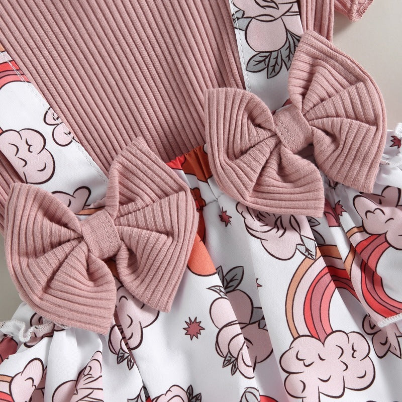Baby Floral Ruffle Sleeve Bow Strap One-piece Romper