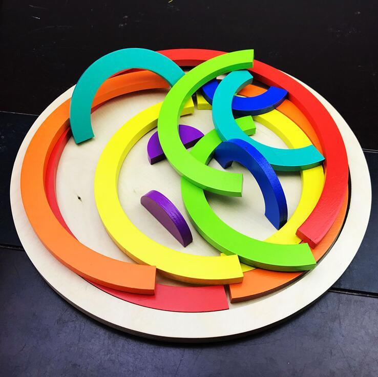 Colorful Learning Adventure: Large 12-Piece Arch Bridge Rainbow Building Blocks Jigsaw Puzzle - Early Childhood Education Toy