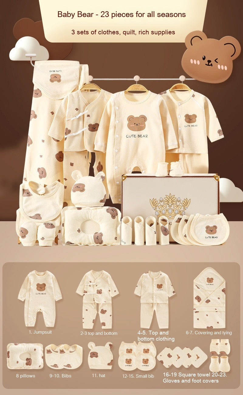 Cute Bear Printed Newborn Baby Pure Cotton Clothing Gift Set