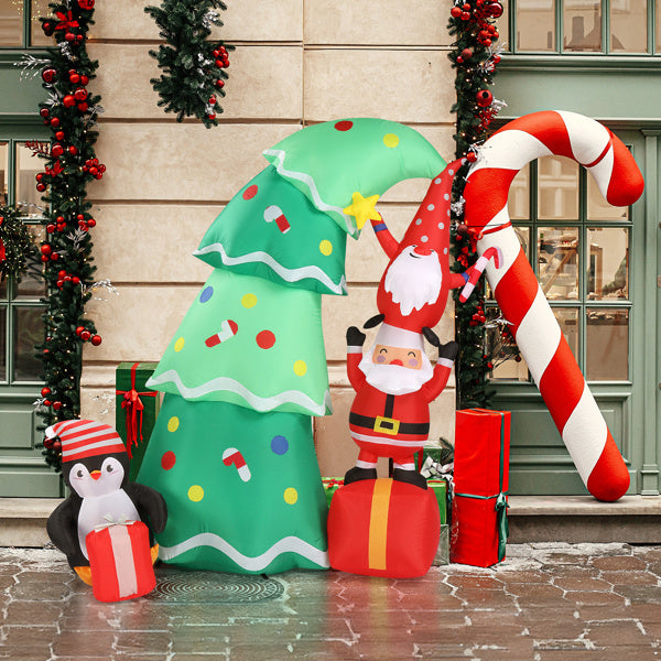 6FT Christmas Inflatable with 8 LED Lights – Santa, Elf & Penguin Yard Decoration for Holiday Display
