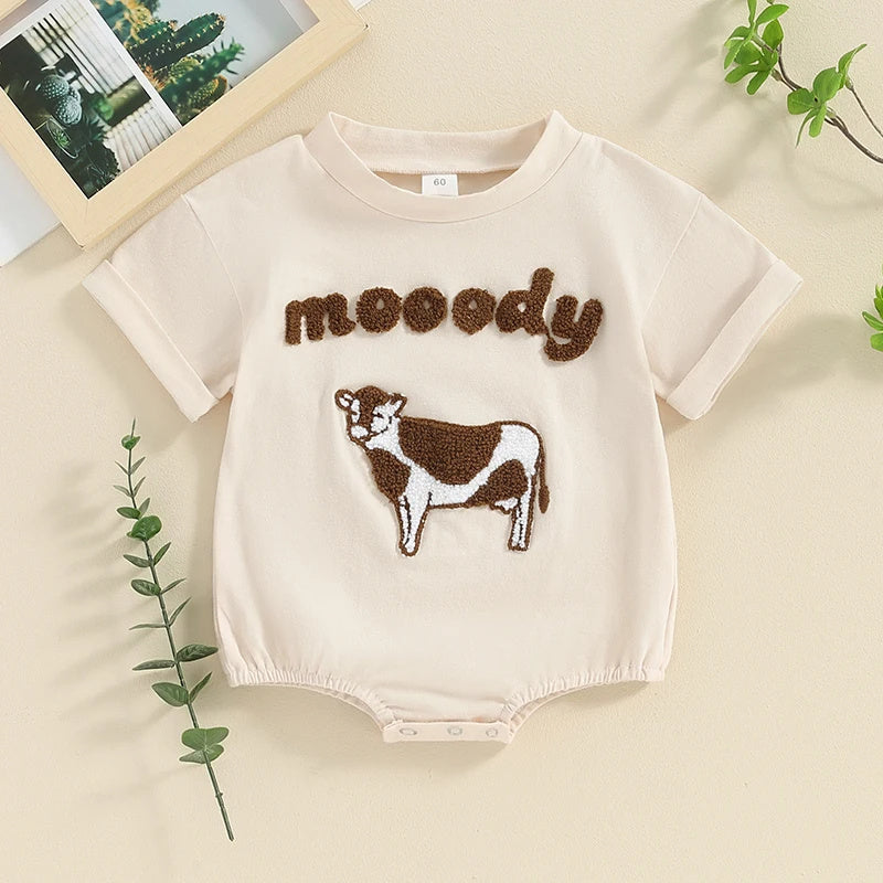 Adorable Children's Cow Element Embroidered Romper | Cute Infant Outfit