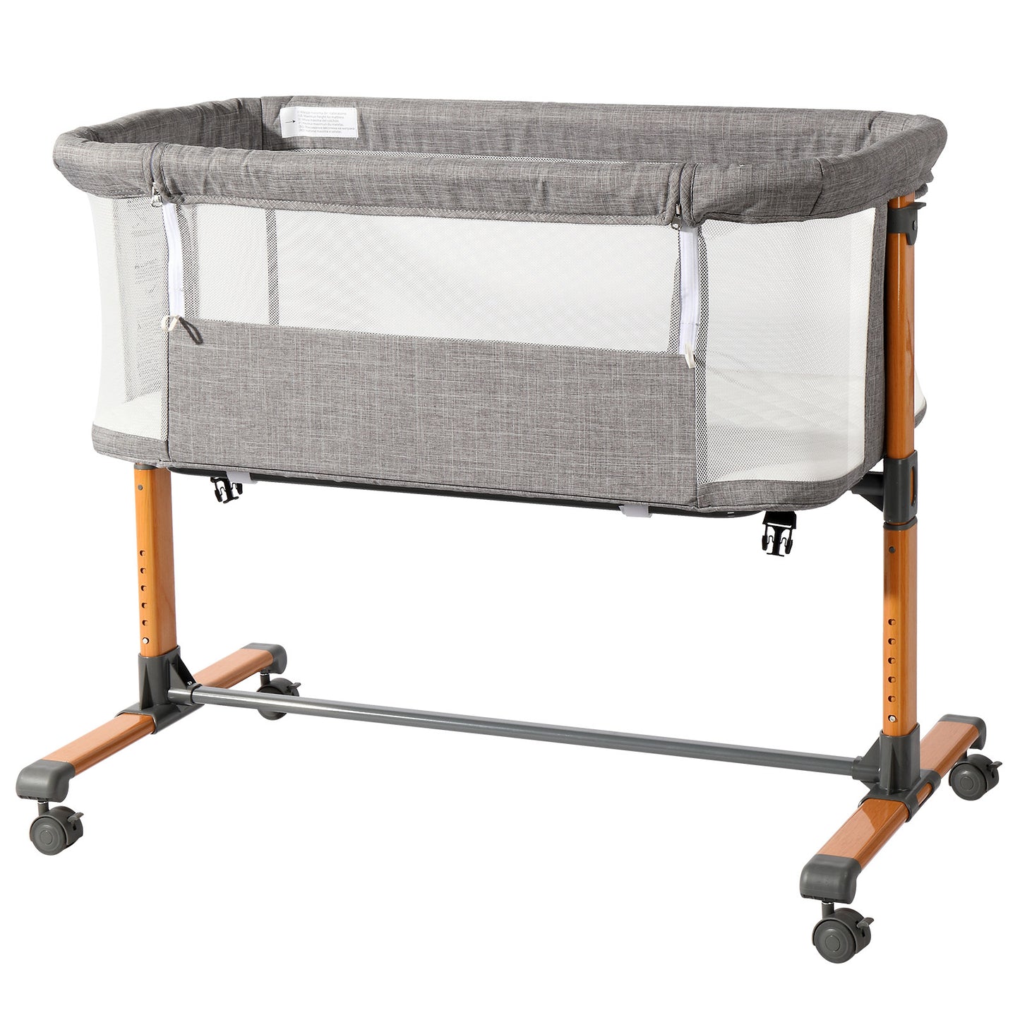 150D Encrypted Cationic Cloth Grey Baby Bassinet Bed – Portable Cradle with Wheels for Newborns