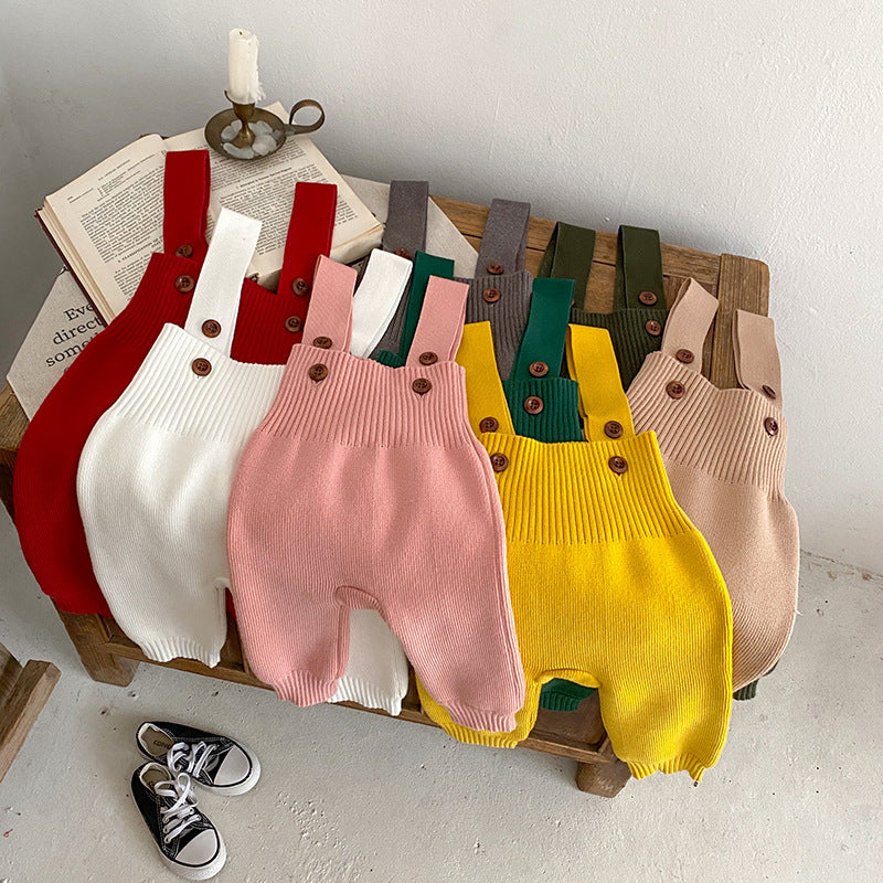 Solid Color Baby Autumn Knitted Suspender Jumpsuit Clothing