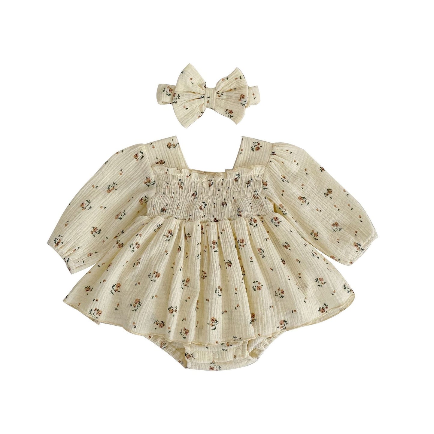 Adorable Baby Girl Floral Romper - Double-Layer Yarn Onesie