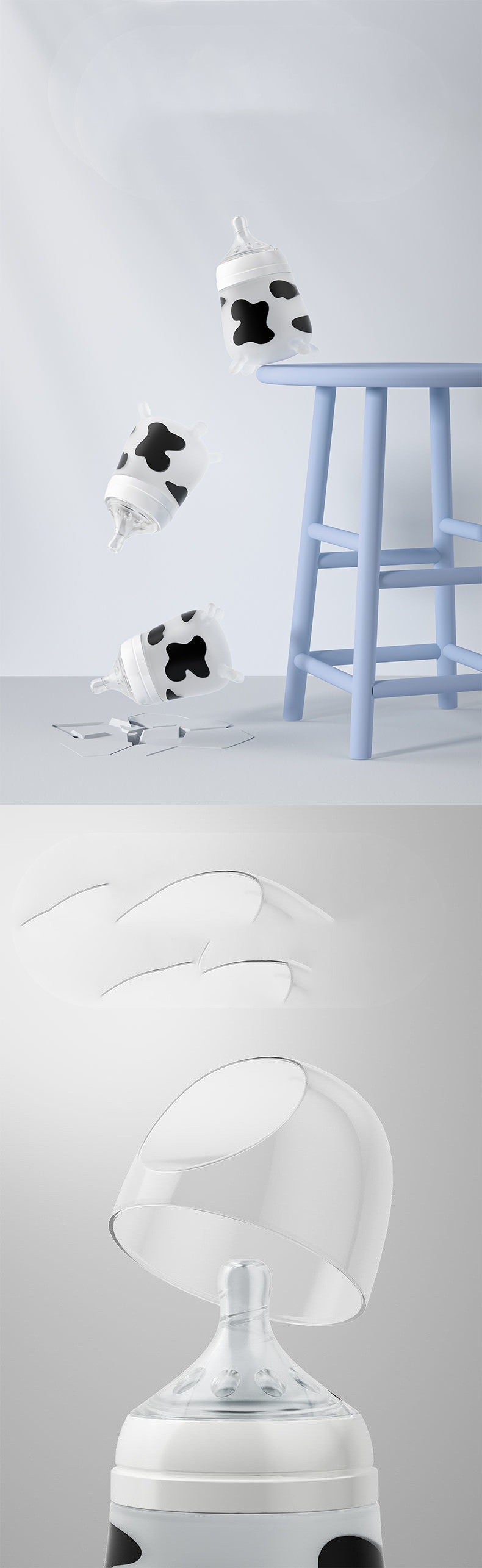 Cow Printed Silicone Baby Bottle - BPA-Free and Leak-Proof Design