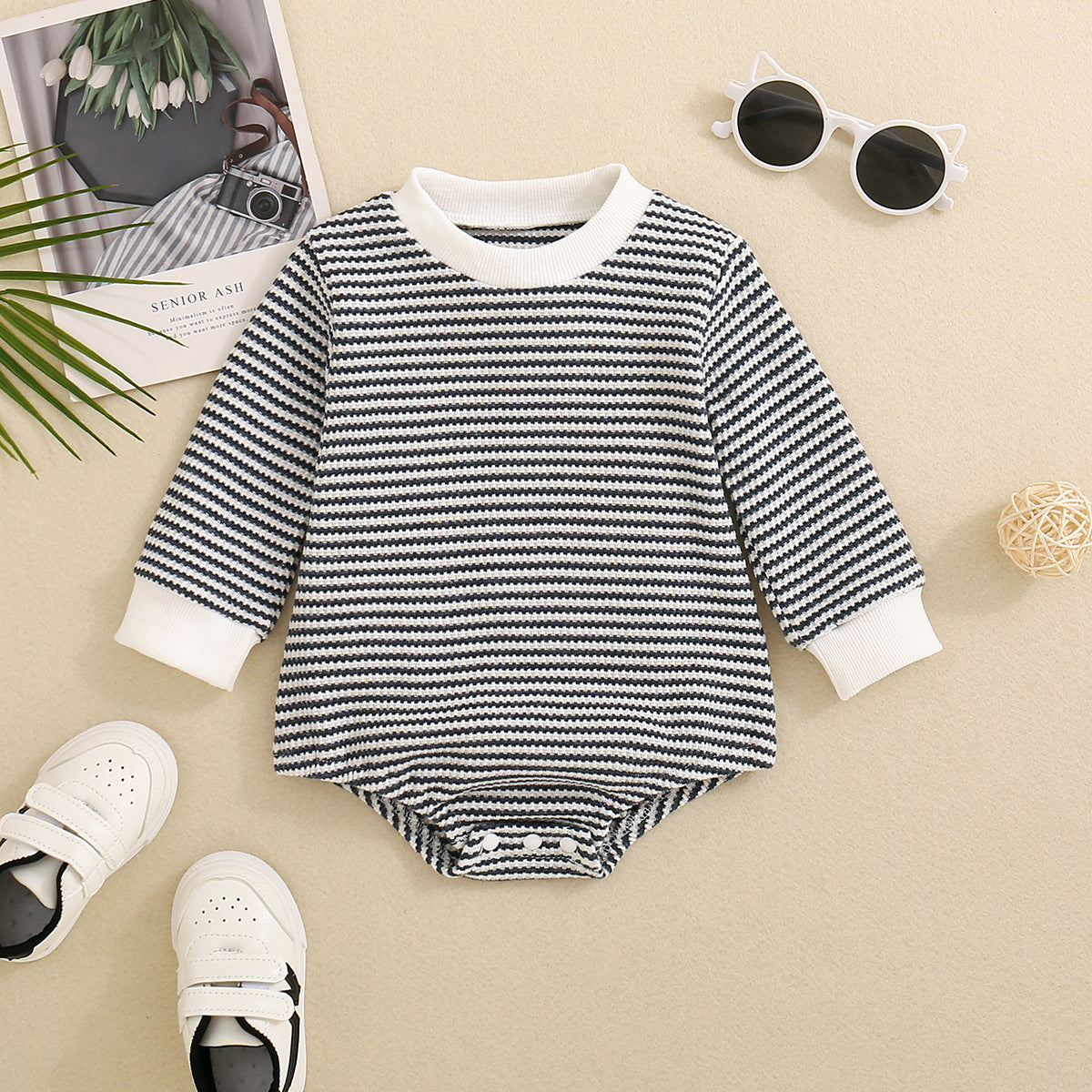 Baby Boys & Girls Long Sleeve Multi-Color Stripe Pattern Triangle Jumpsuit