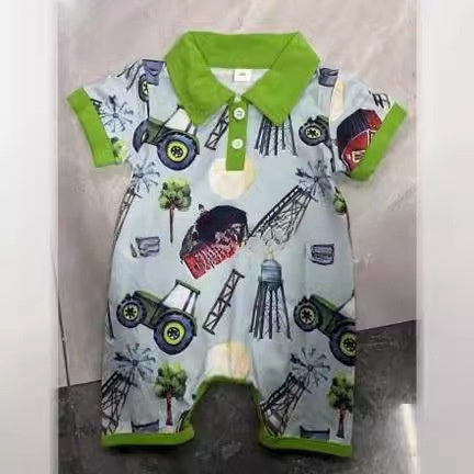 Boy's Western Element Printed Short Sleeve Rompers: Trendy and Comfortable
