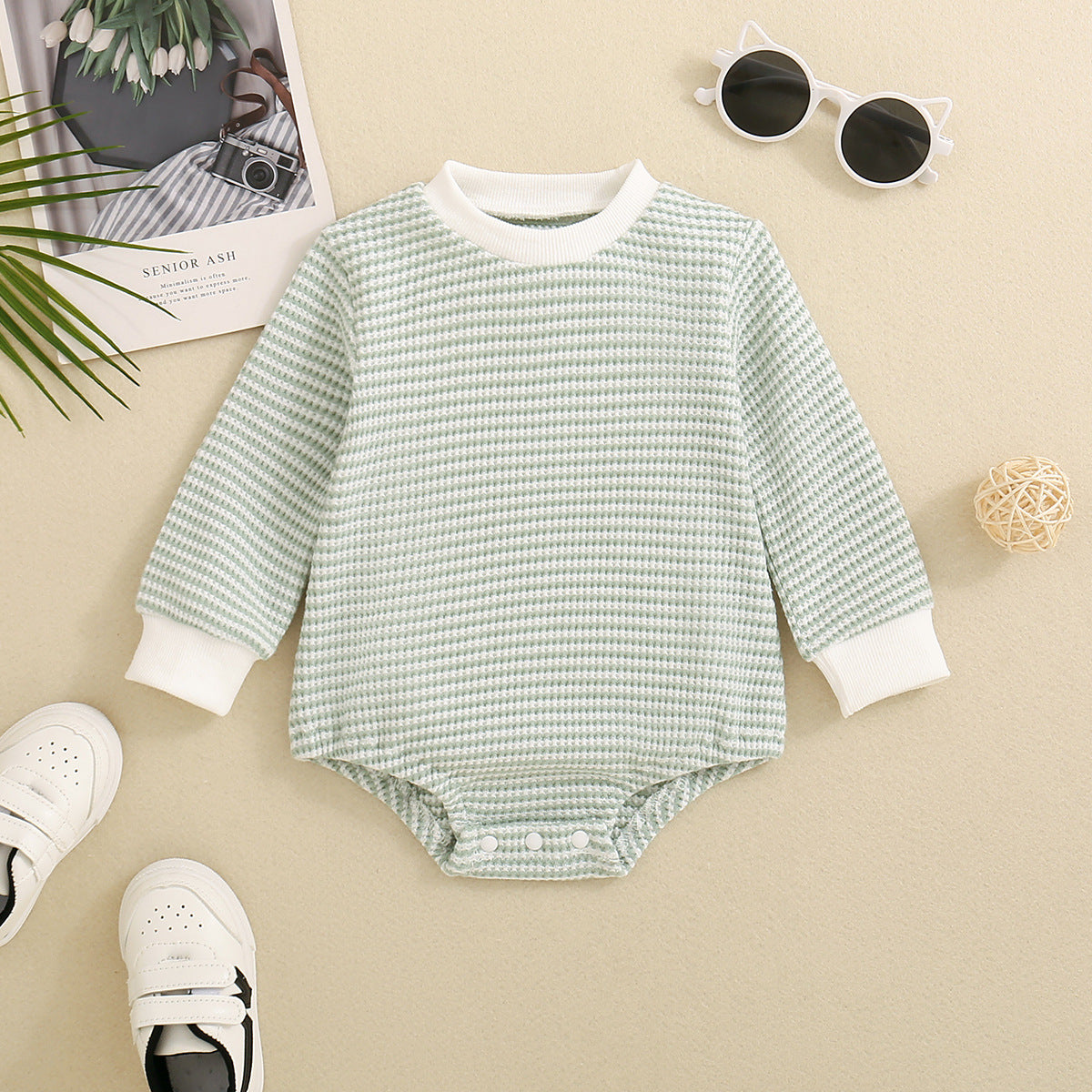 Baby Boys & Girls Long Sleeve Multi-Color Stripe Pattern Triangle Jumpsuit