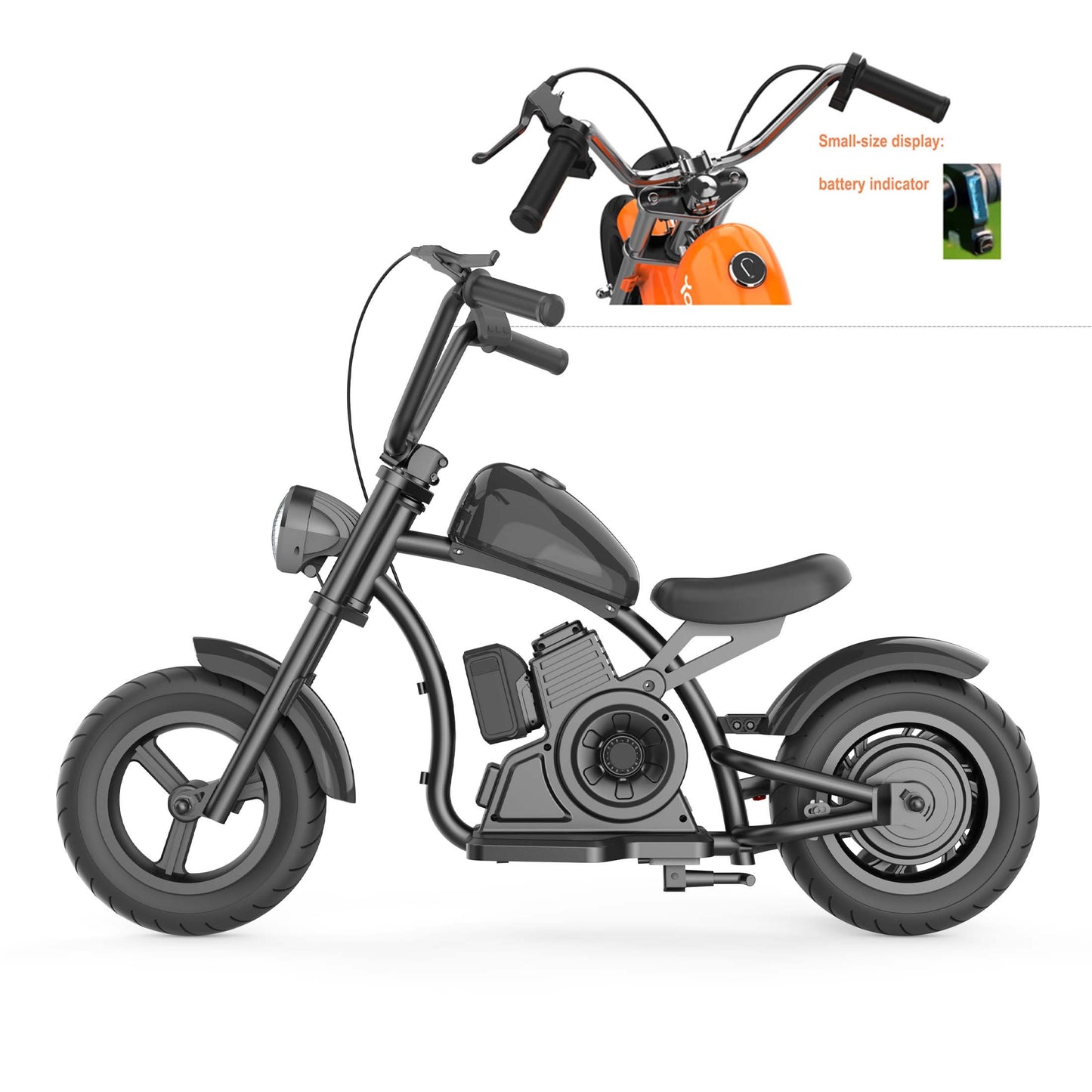 Youmota Electric Bike, 10mph & 150lb Max, 24V Ride On Toy For Kids With LED Lights, Motorcycle Sound, Drum Brake, Handbrake, Twist-Grip Throttle, 12inch Air-filled Tires-Black