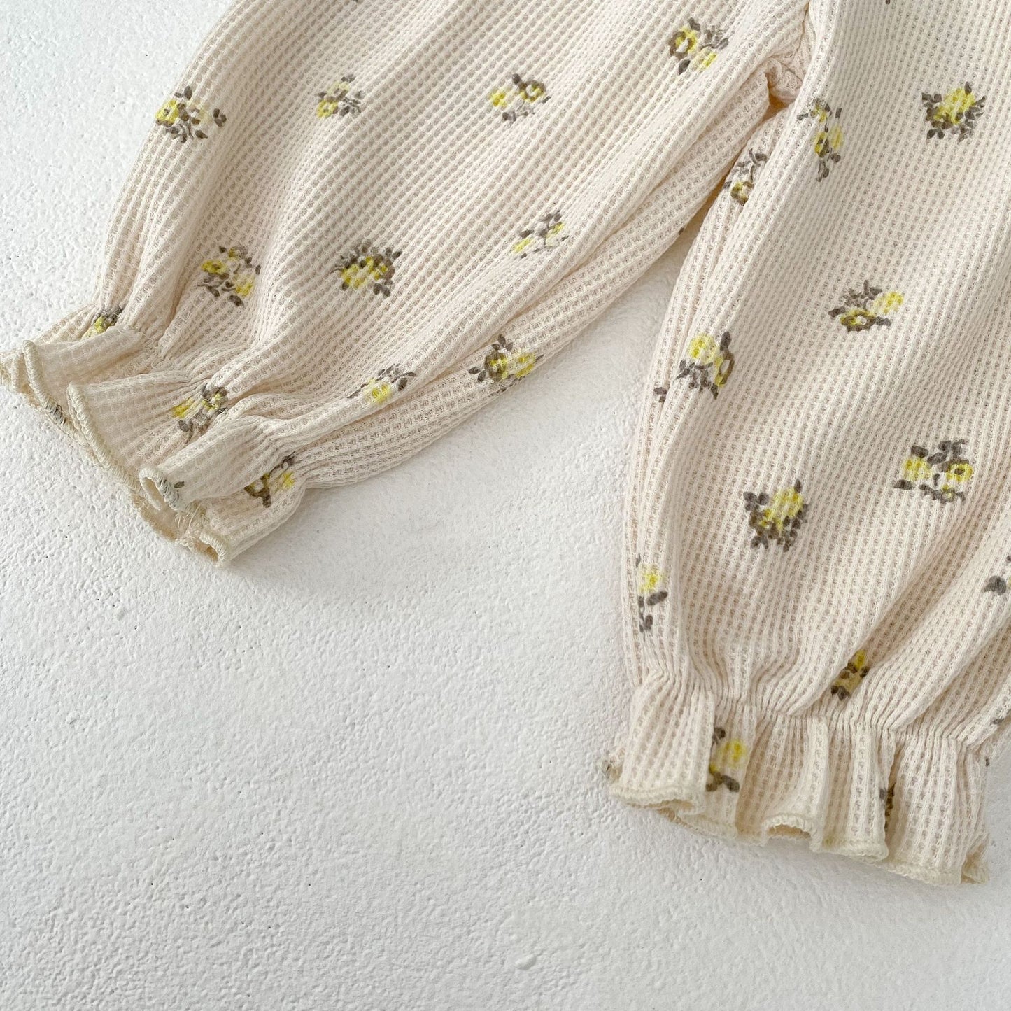 Baby Floral Waffle Print Elastic Cord Ankle-Tied Trousers