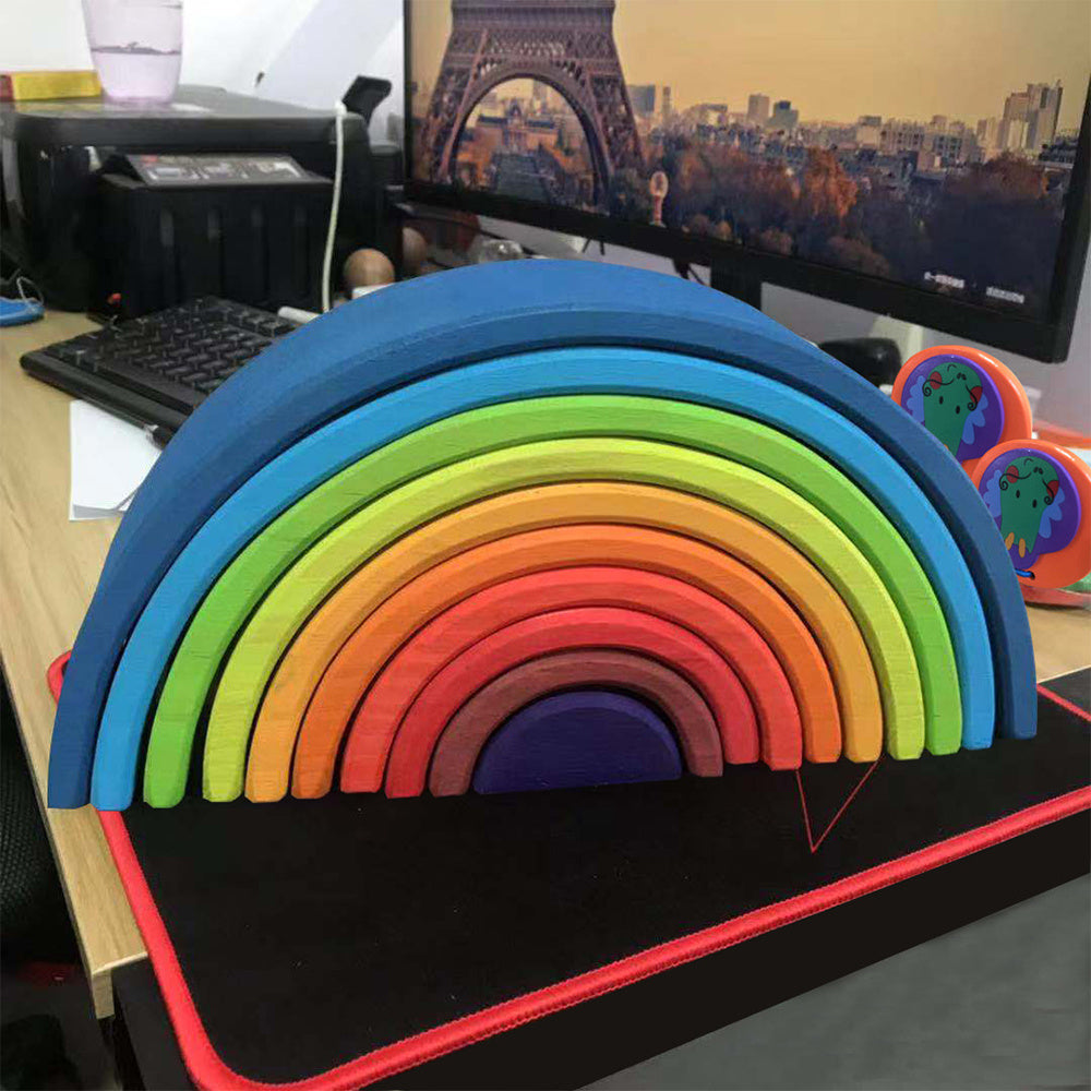 Colorful Learning Adventure: Large 12-Piece Arch Bridge Rainbow Building Blocks Jigsaw Puzzle - Early Childhood Education Toy
