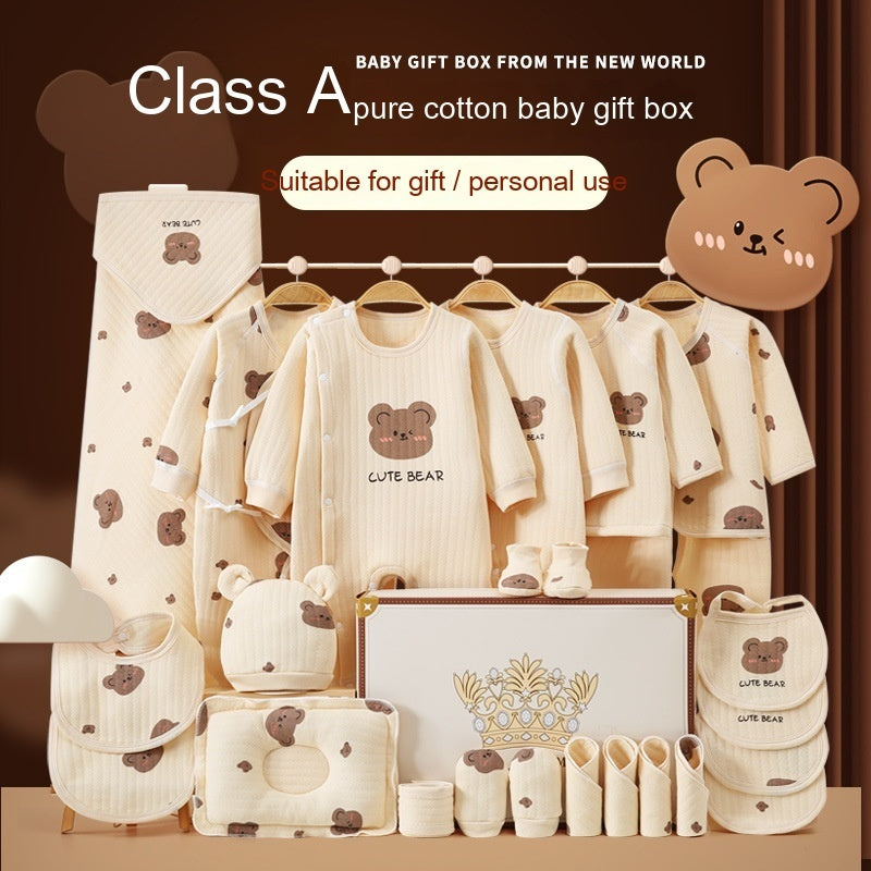 Cute Bear Printed Newborn Baby Pure Cotton Clothing Gift Set