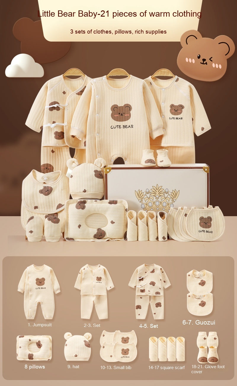 Cute Bear Printed Newborn Baby Pure Cotton Clothing Gift Set