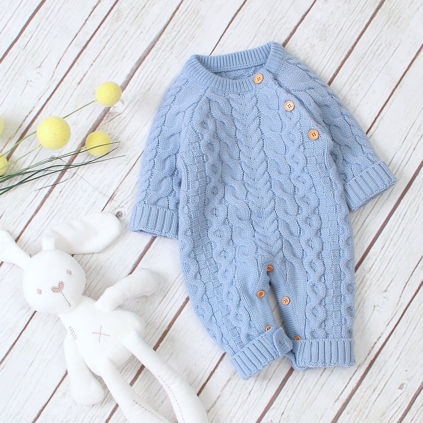 Cozy and Stylish: Knitted Solid Color Baby Jumpsuit for Comfortable Wear