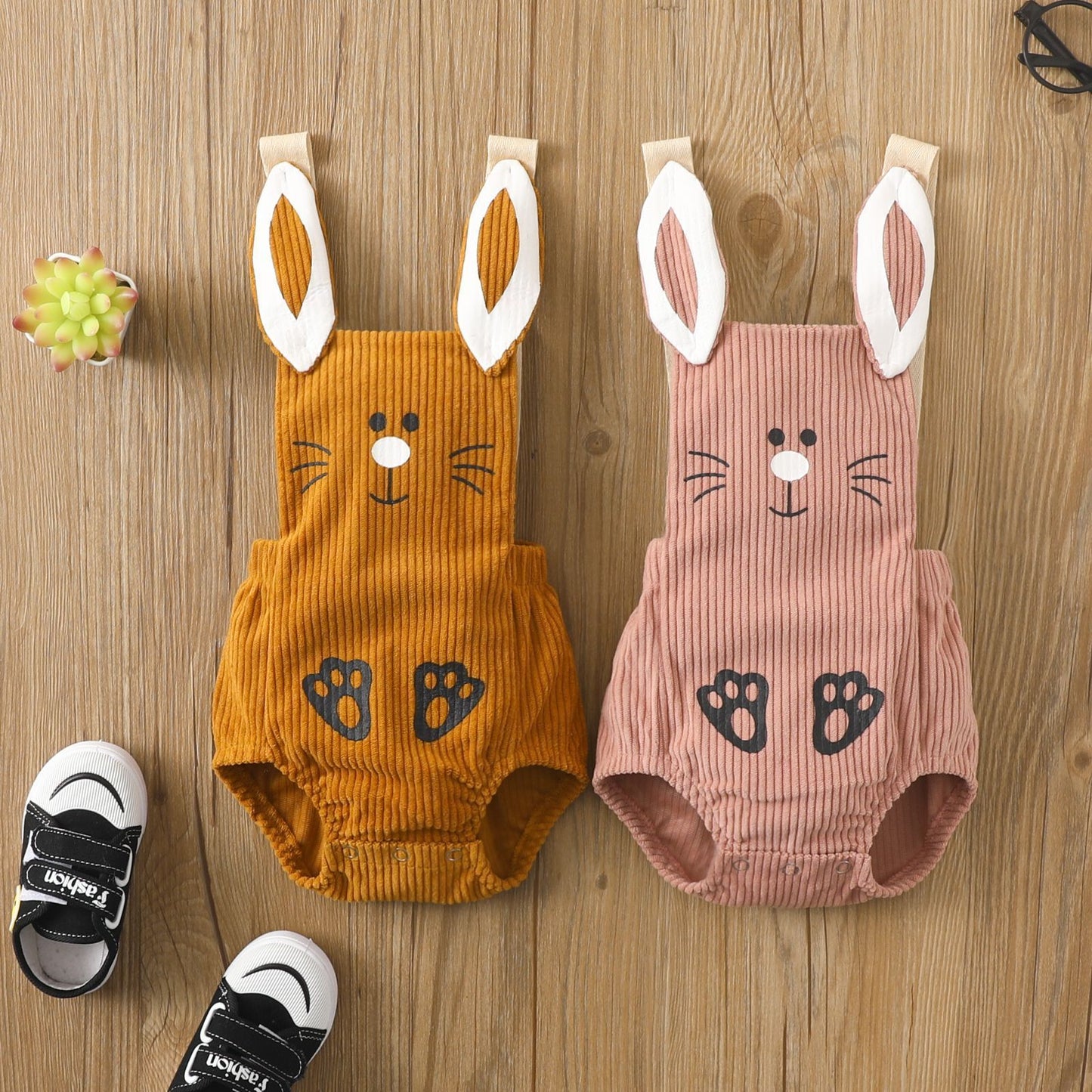 Boys and Girls Corduroy Rabbit Backstrap Triangle Romper