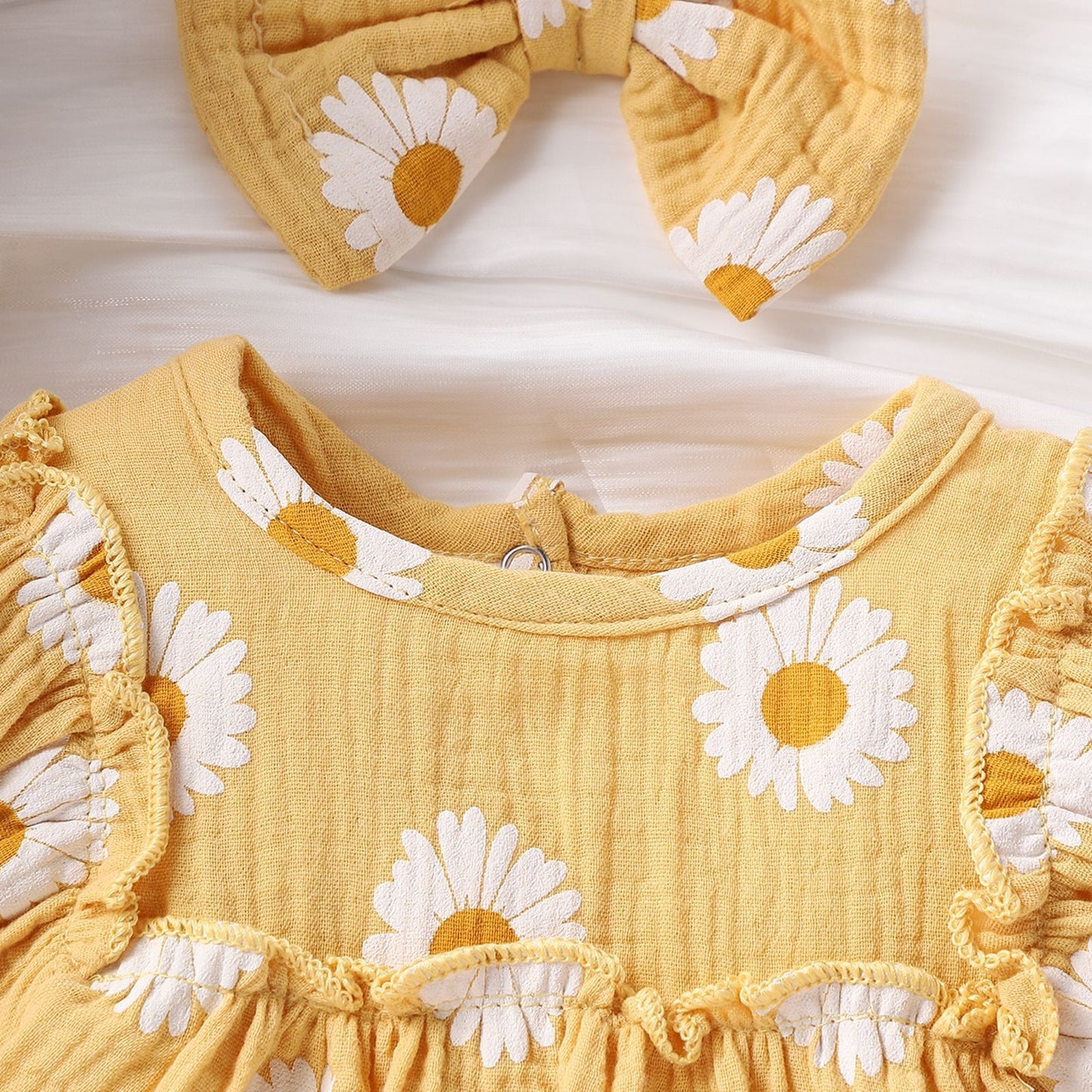 Summer Baby Girl Floral Puff Sleeve Romper Set with Headband | Adorable Prints