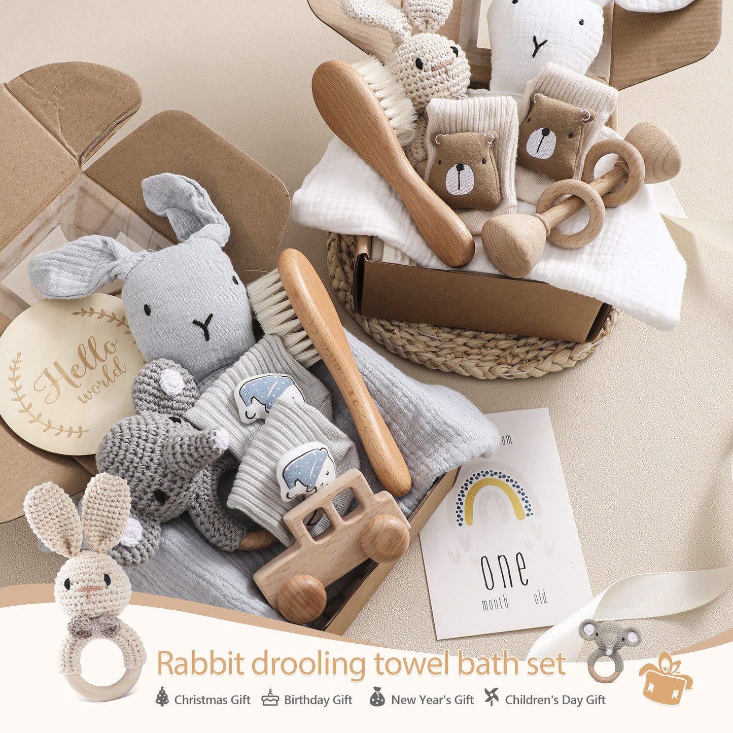 Soft and Cuddly: Infant Comfort Rattle Rabbit Bath Towel Gift Set - Perfect for Baby Showers