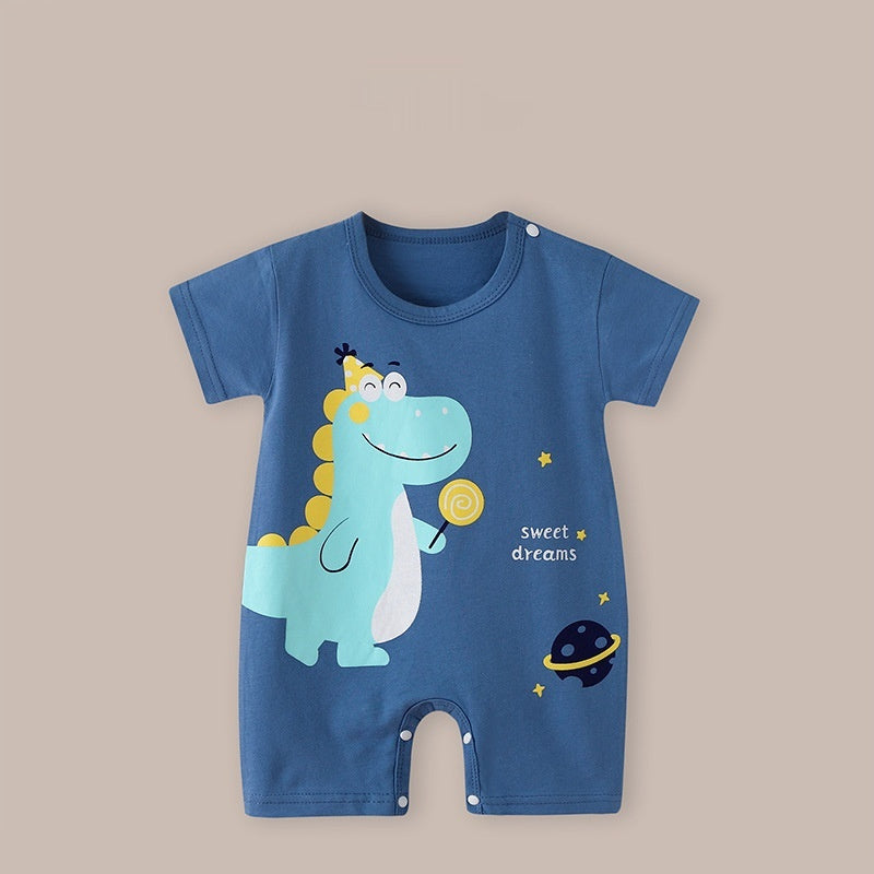 Cute Printed Baby Romper with Fake Suspender Design | Short Sleeve Newborn Outfit