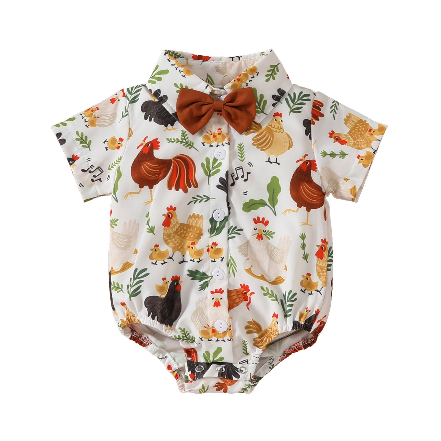 Printed Short Sleeve Lapel Bow Tie Jumpsuit: Stylish Infant Fashion
