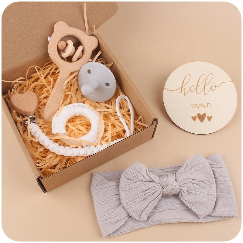 Teething Saliva Towel Set: Nipple Clip Chain, Cotton Towel, Wooden Rabbit Ears