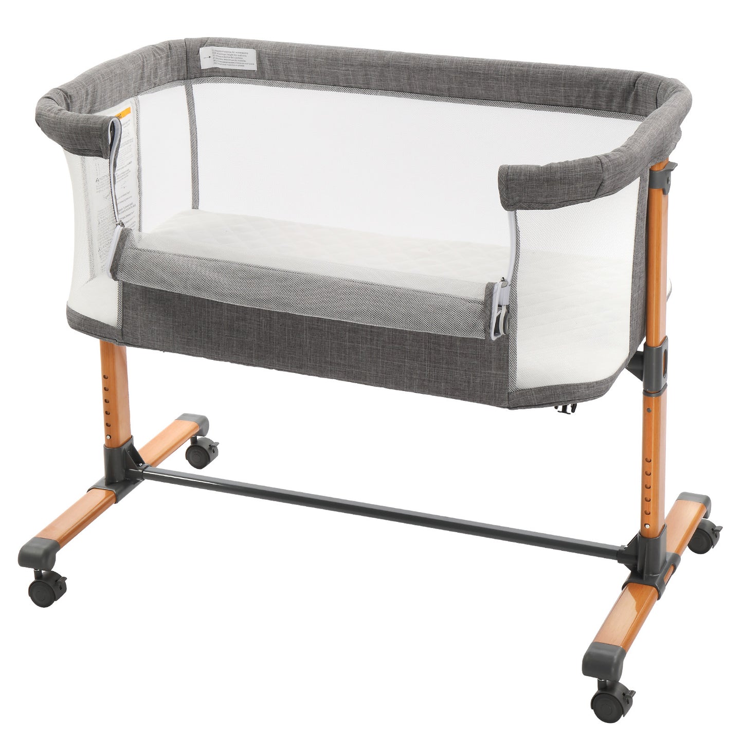 150D Encrypted Cationic Cloth Grey Baby Bassinet Bed – Portable Cradle with Wheels for Newborns