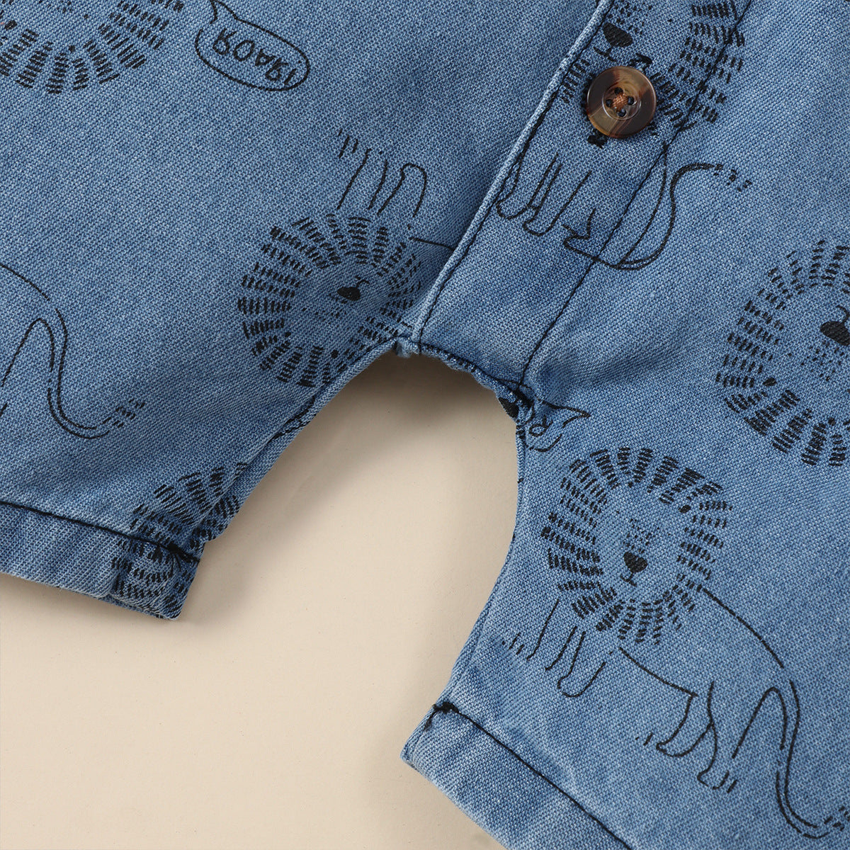 Boy's Lion Printed Denim Jumpsuit - Stylish and Durable