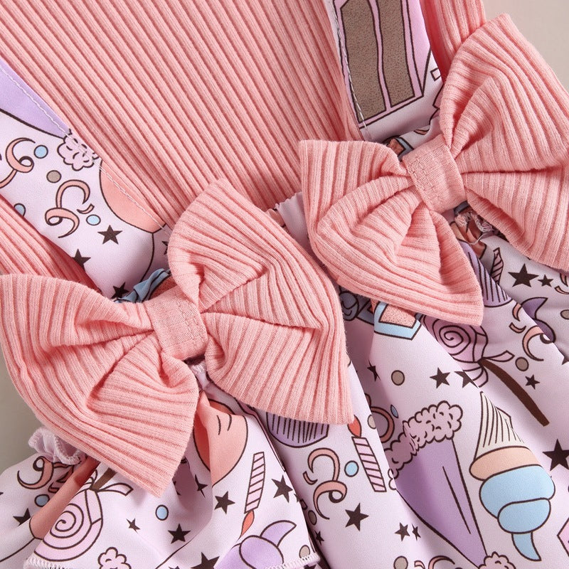 Baby Floral Ruffle Sleeve Bow Strap One-piece Romper