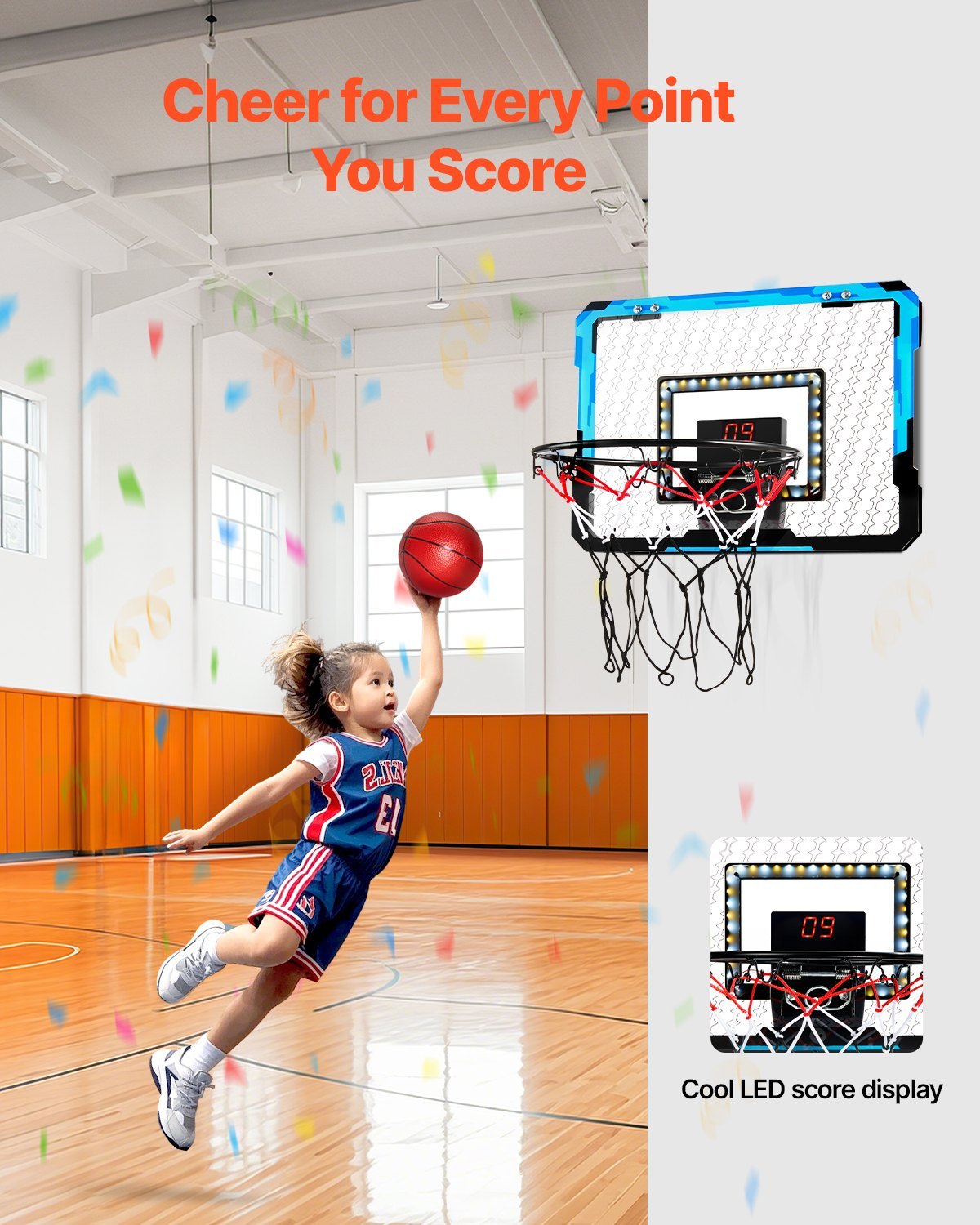Kids Basketball Hoop with LED Lights & Audio Scoreboard – Indoor Mini Basketball Set