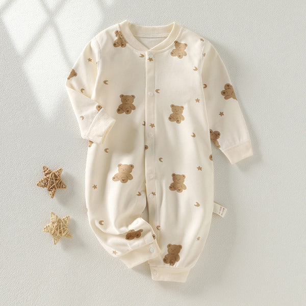 Adorable Infant Cartoon Printed Long Sleeve Jumpsuit for Spring and Autumn