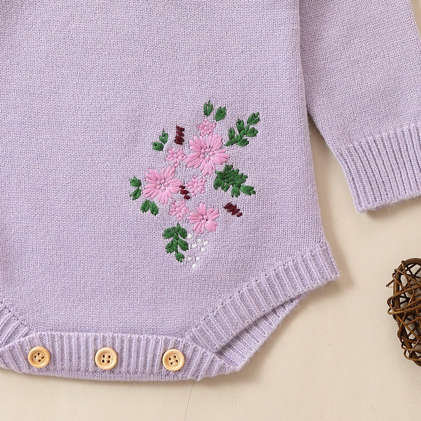 Charming Autumn Floral Embroidered Baby Romper – Cozy and Stylish Outfit