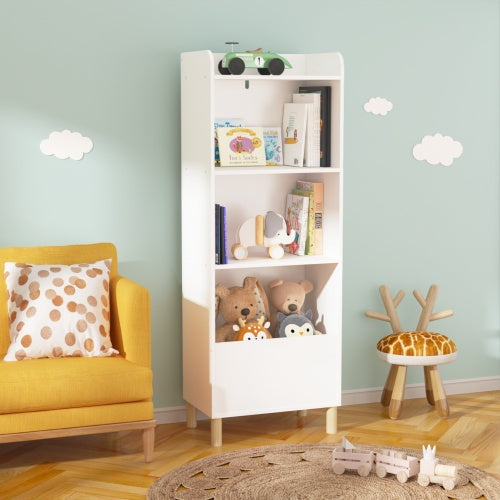 Kids 4-Tier Wooden Bookcase – Multi-Purpose Storage Shelf with Wall Safety Buckle