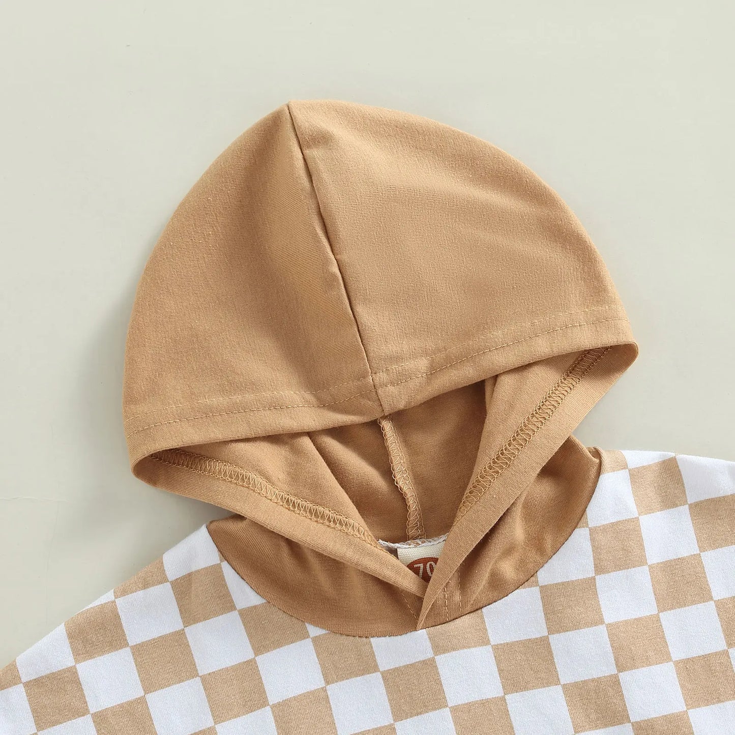 Chessboard Plaid Short Sleeve Hooded Romper: Stylish Comfort for Your Little One