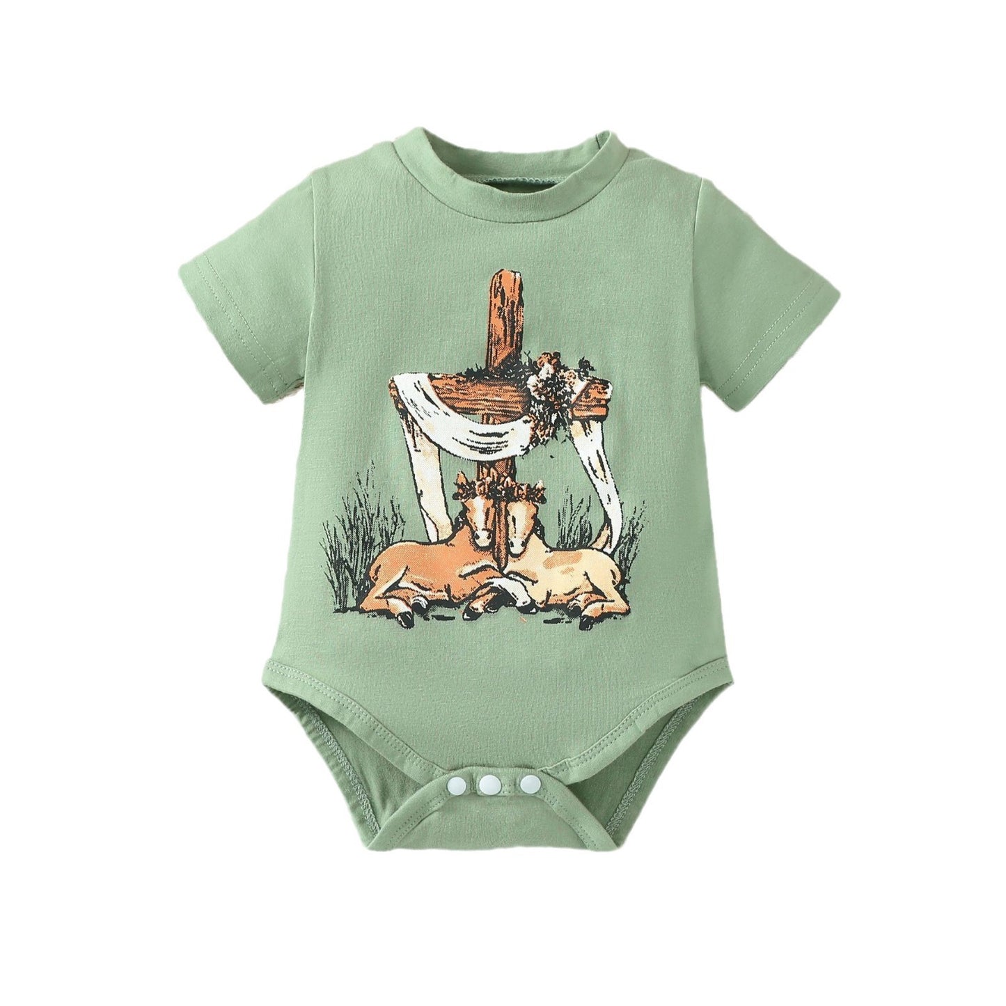 Infant Summer Horse Print Short Sleeve Romper