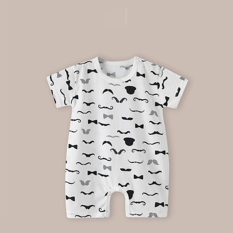 Cute Printed Baby Romper with Fake Suspender Design | Short Sleeve Newborn Outfit