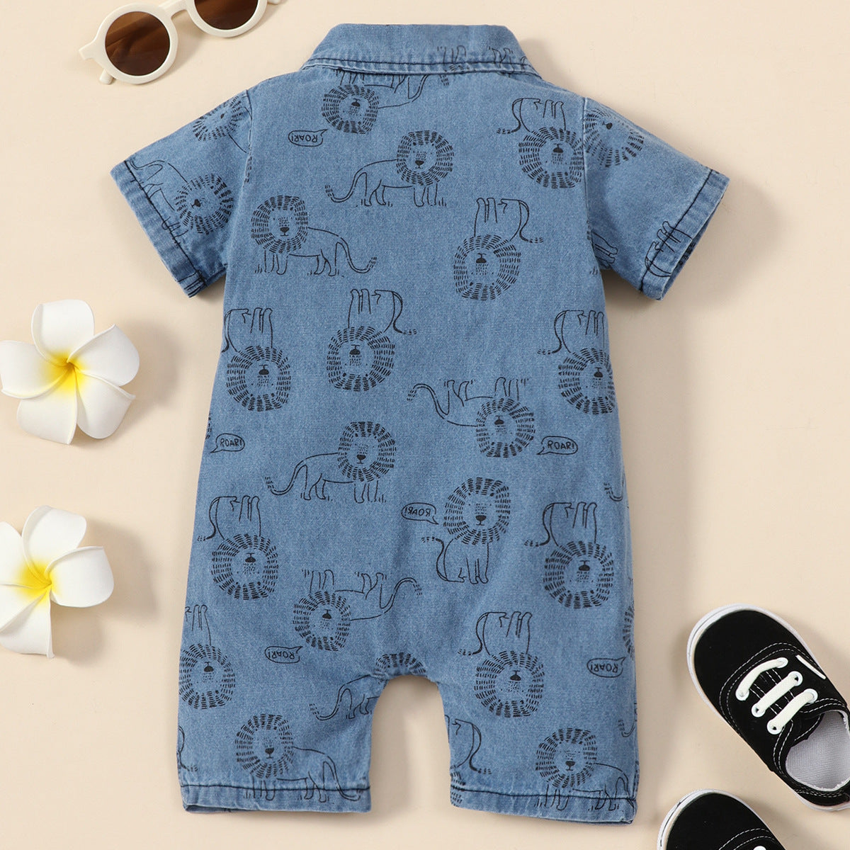 Boy's Lion Printed Denim Jumpsuit - Stylish and Durable