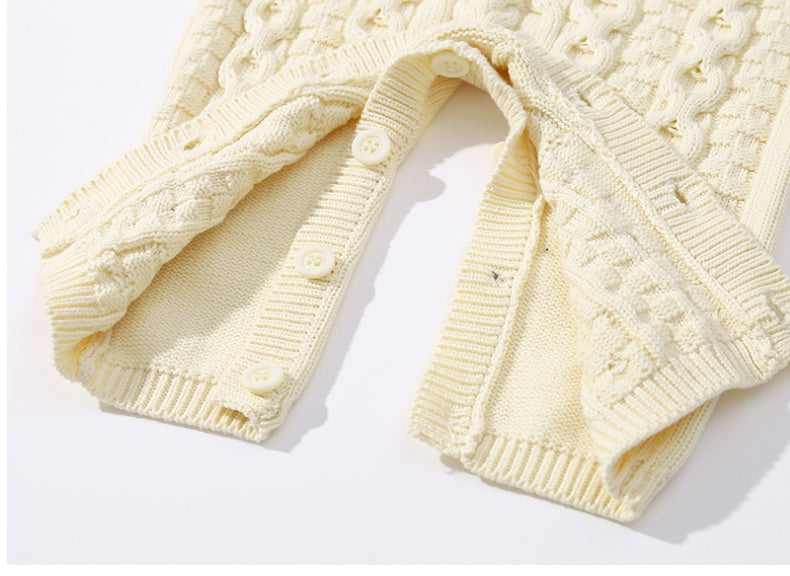 Autumn & Winter Knitted Long Sleeve Romper with Matching Knitted Hat for Babies