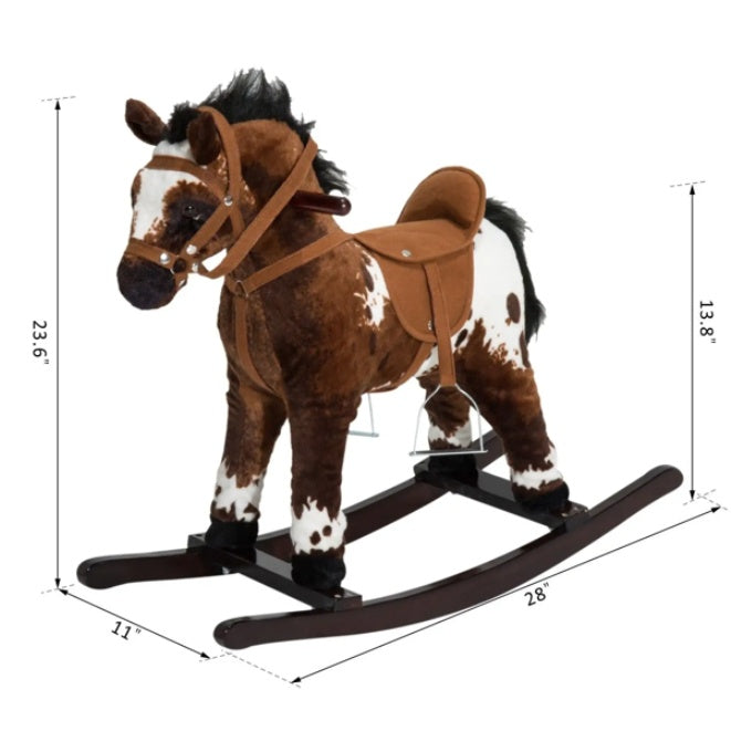 Plush Kids Rocking Horse Toy with Sounds, Wooden Base & Footrest – Ages 3+
