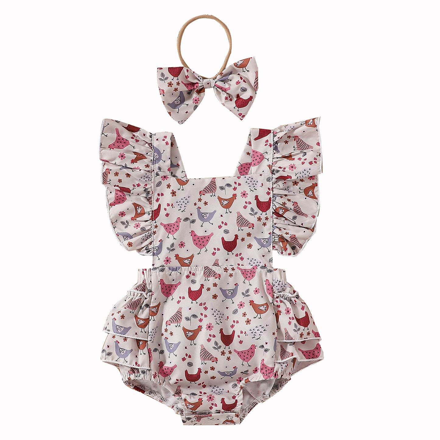 Adorable Baby Cartoon Chicken Flounced Sleeve Dress – Perfect for Toddlers!