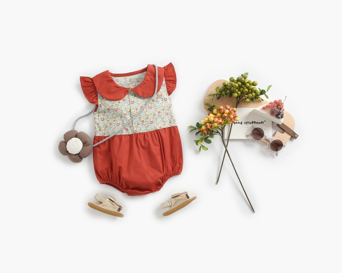 Adorable Baby Ruffled Short Sleeve Floral Printed Rompers