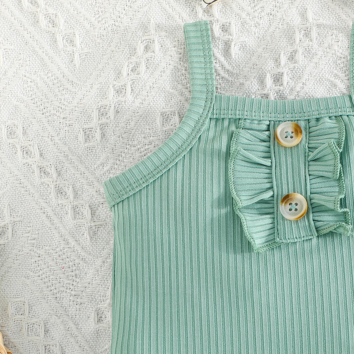 Adorable Summer Baby Girl Romper and Bloomers with Button Chest Design