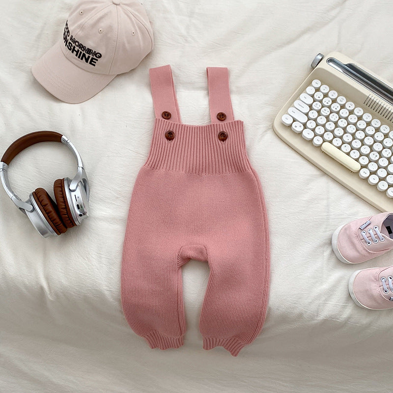 Solid Color Baby Autumn Knitted Suspender Jumpsuit Clothing