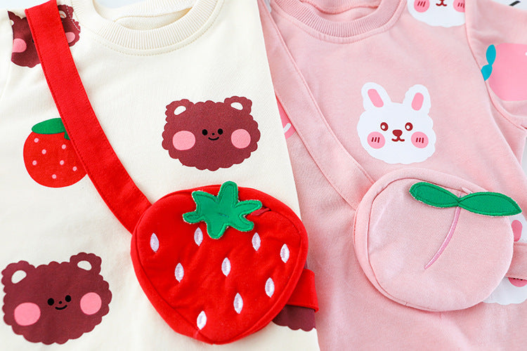 Baby Girl's Animal Printed Sling Bag Design Western Style Autumn Suit