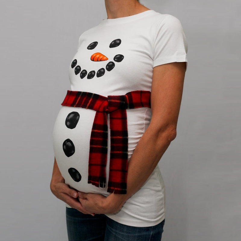 Fashionable Snowman Design Maternity Shirt - Stylish and Comfortable Maternity Wear