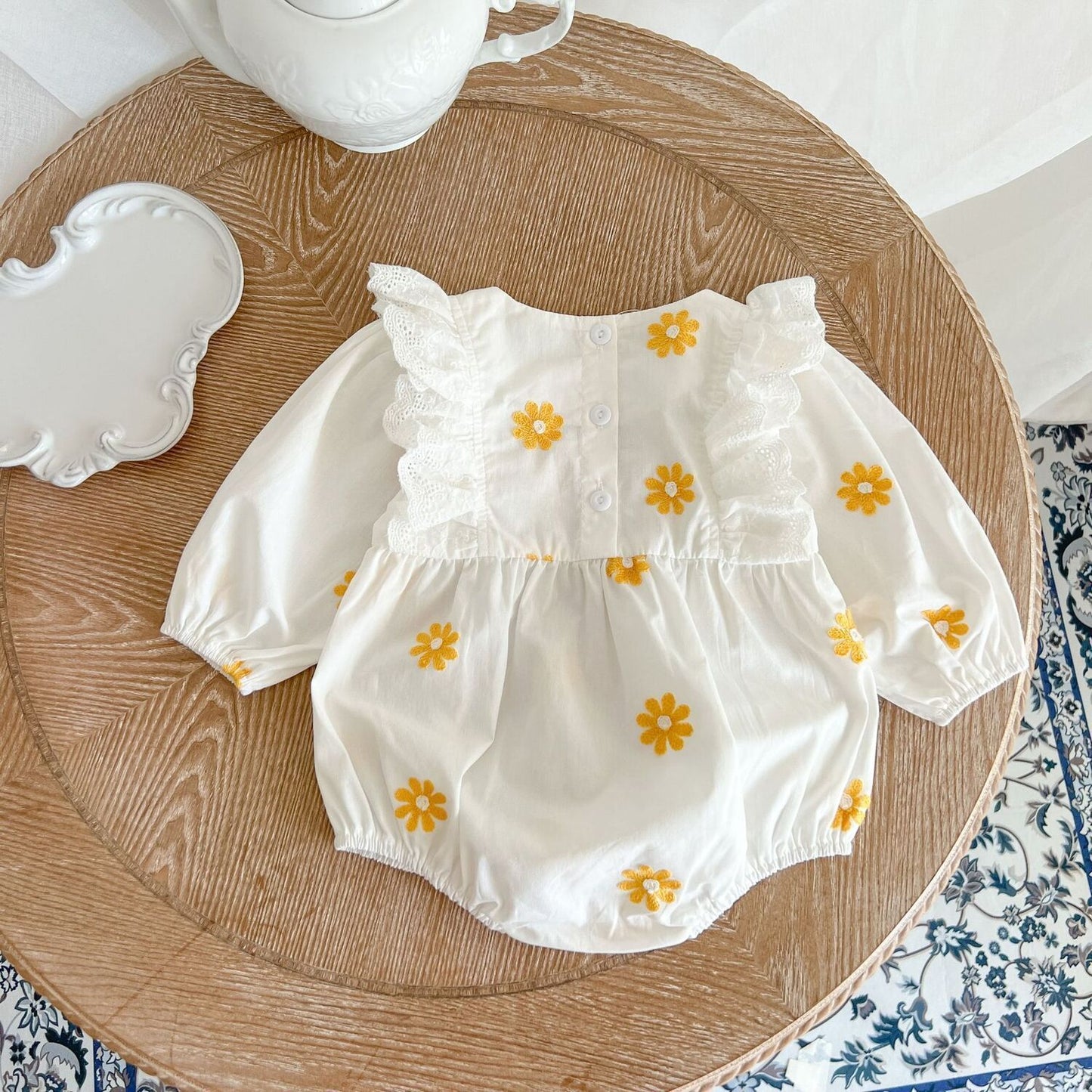 Dainty Daisy Embroidered Long Sleeve Romper Onesie: Sweet Baby Fashion