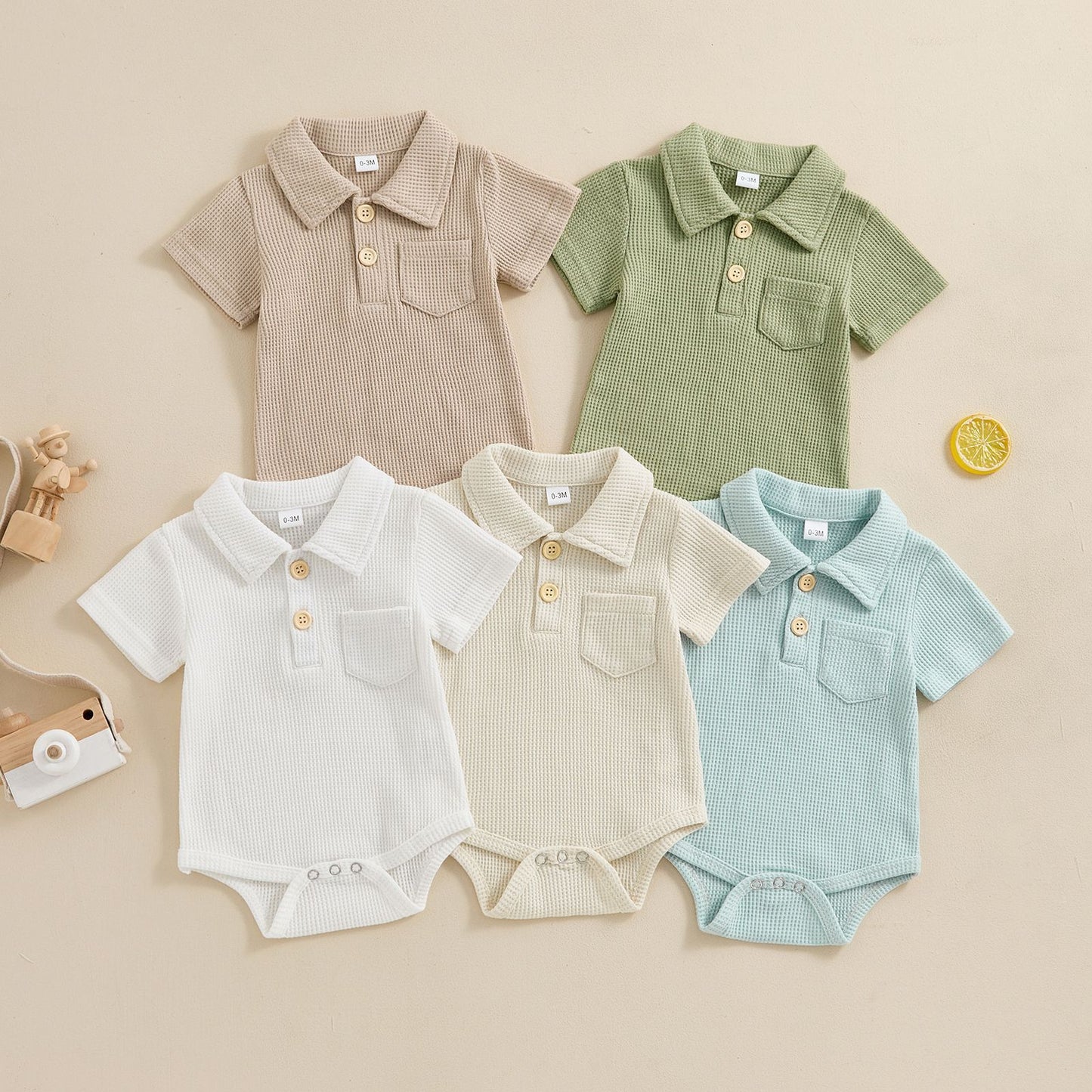Stylish Baby Collared Waffle Jumpsuit - Fashionable Infant Casual Wear