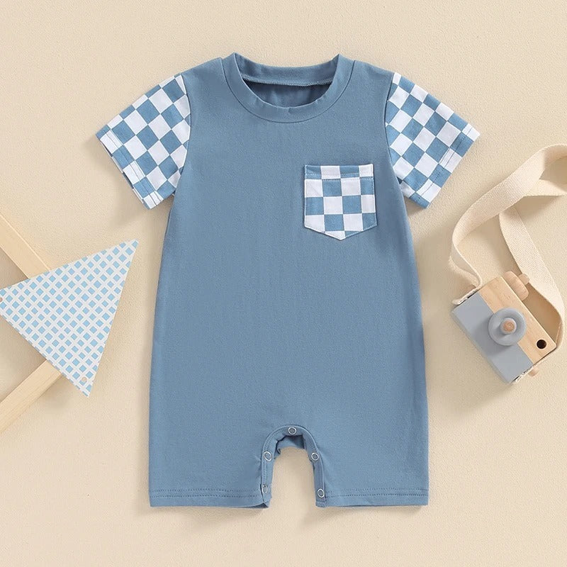 Plaid Printed Short Sleeve Rompers for Boys and Girls: Stylish Comfort