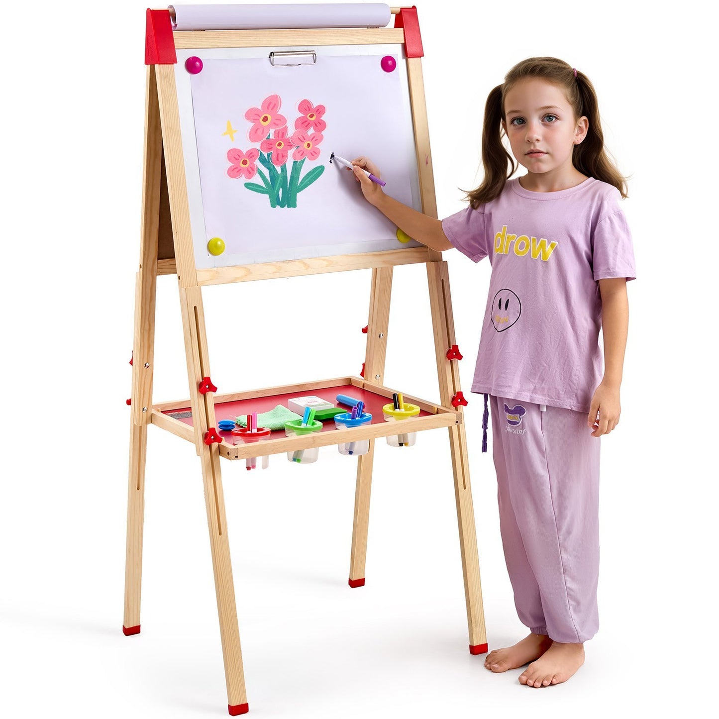 3-in-1 Kids Art Easel – Double-Sided Wooden Easel with Magnetic Whiteboard & Chalkboard